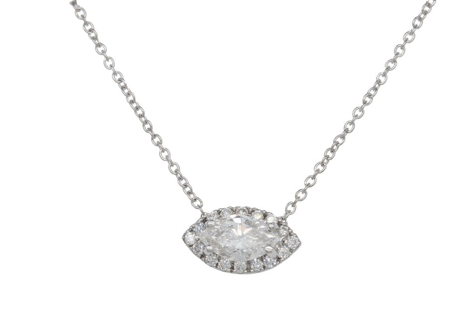 Pear Diamond Pendant Necklace 18K Yellow Gold/ Platinum 1.11Ct