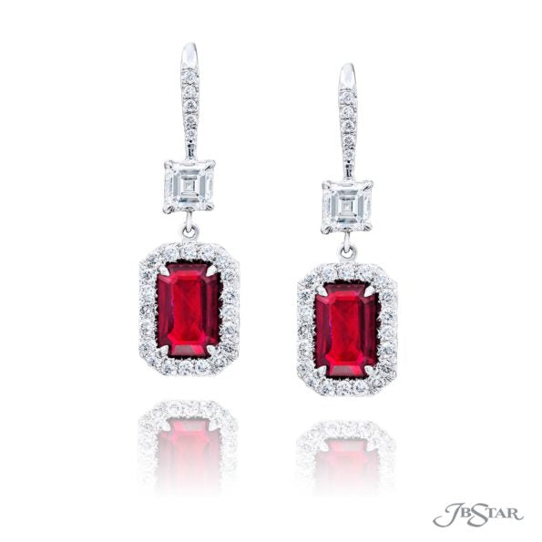 Ruby &amp; Diamond Earrings Emerald-Cut 3.82 ctw. Micro-Pave