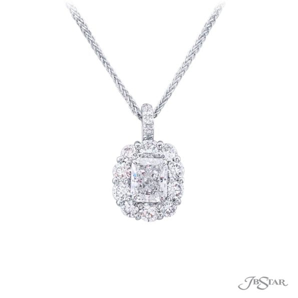 1.34 ct Radiant Cut and Round Diamond PendantNecklaces