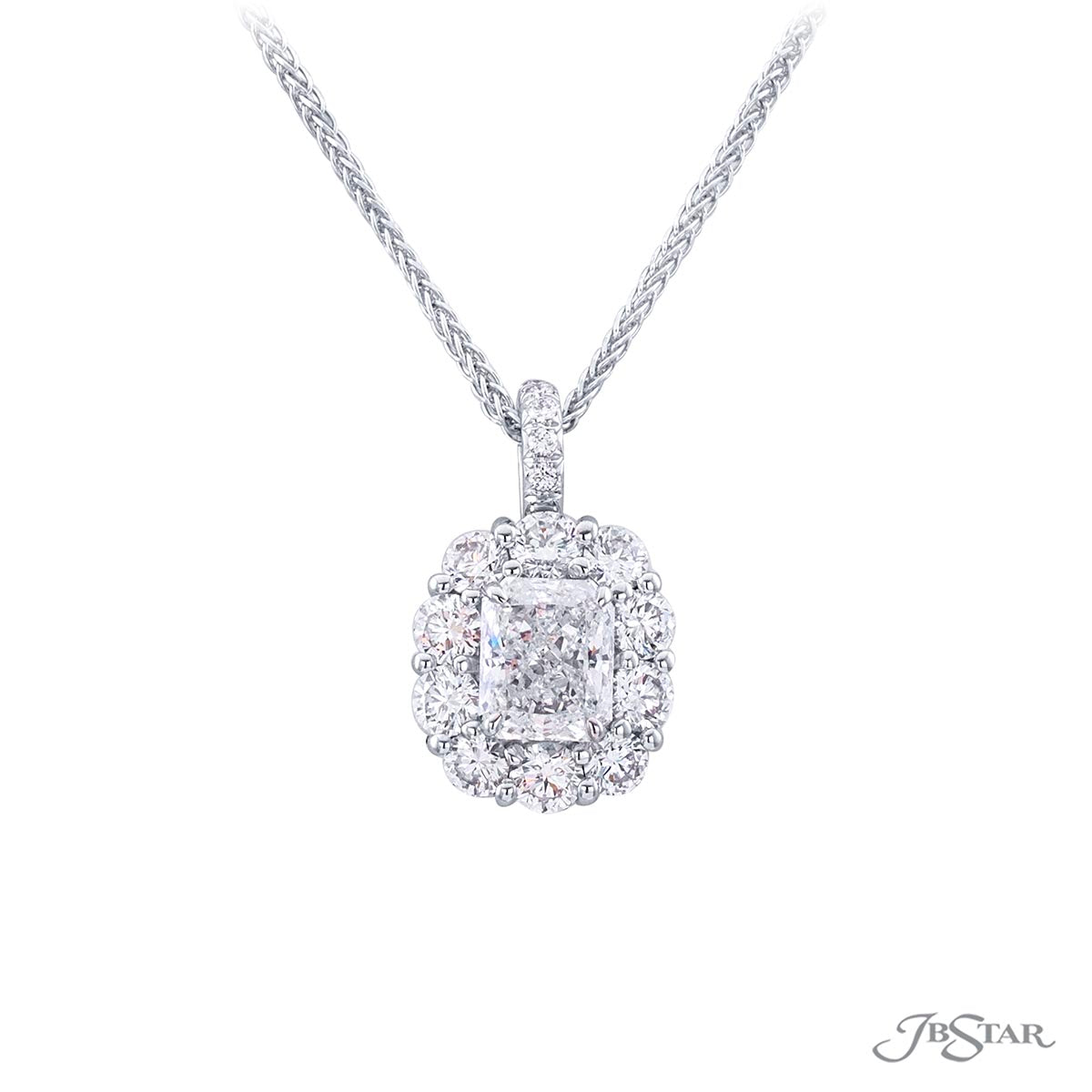 1.34 ct Radiant Cut and Round Diamond PendantNecklaces