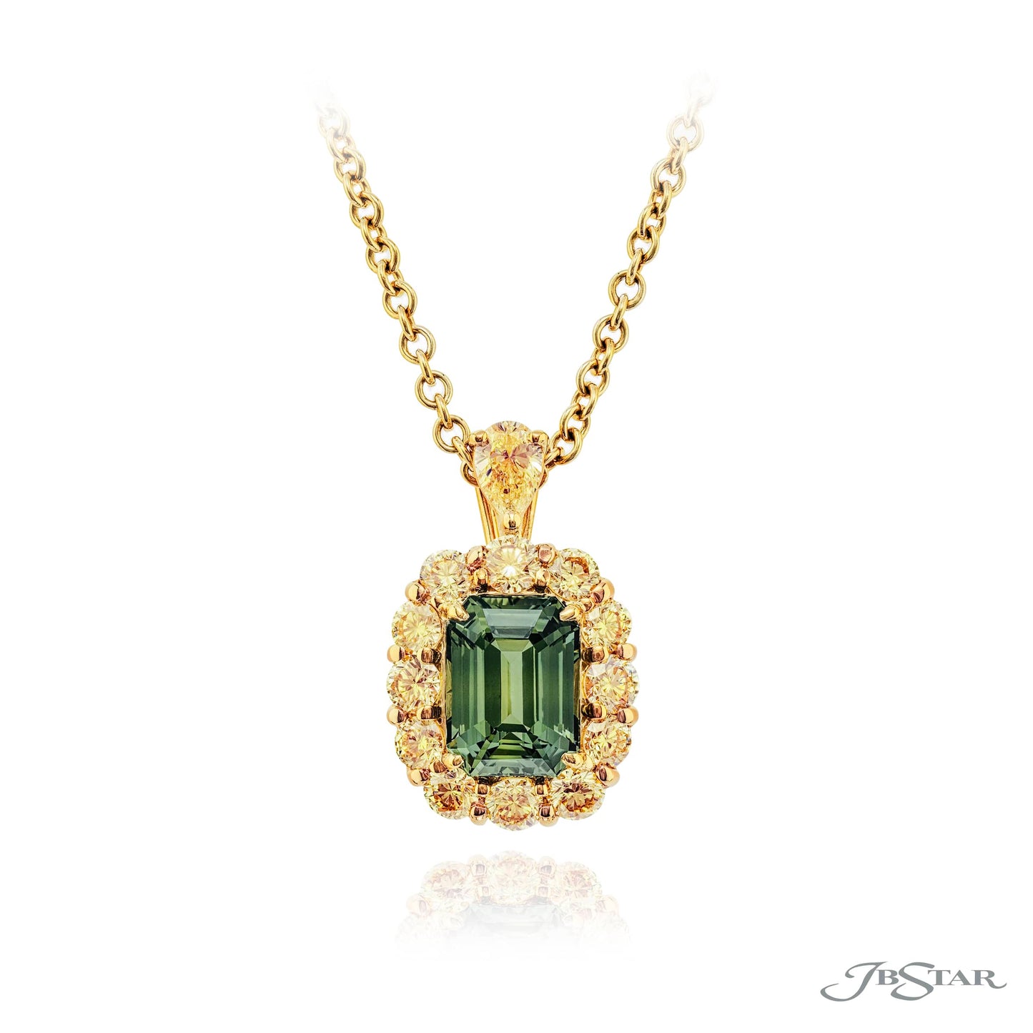 4.17 ct Emerald Cut Green Sapphire &amp; Diamond Pendant