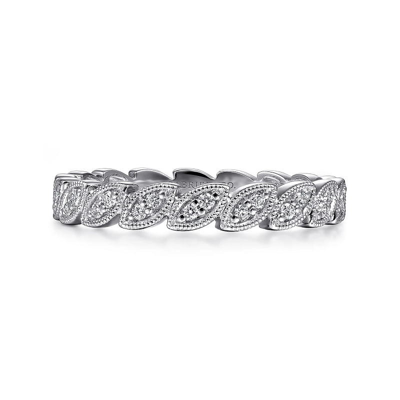 Gabriel & Co | 14K White Gold Scalloped Marquise Stackable Diamond Ring