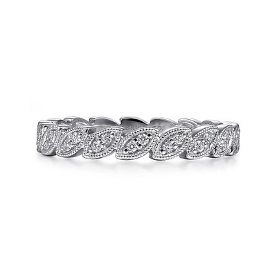 Gabriel & Co | 14K White Gold Scalloped Marquise Stackable Diamond Ring