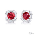 Ruby Earrings Round &amp; Trapezoid Cut 3.15 ctw. Studs