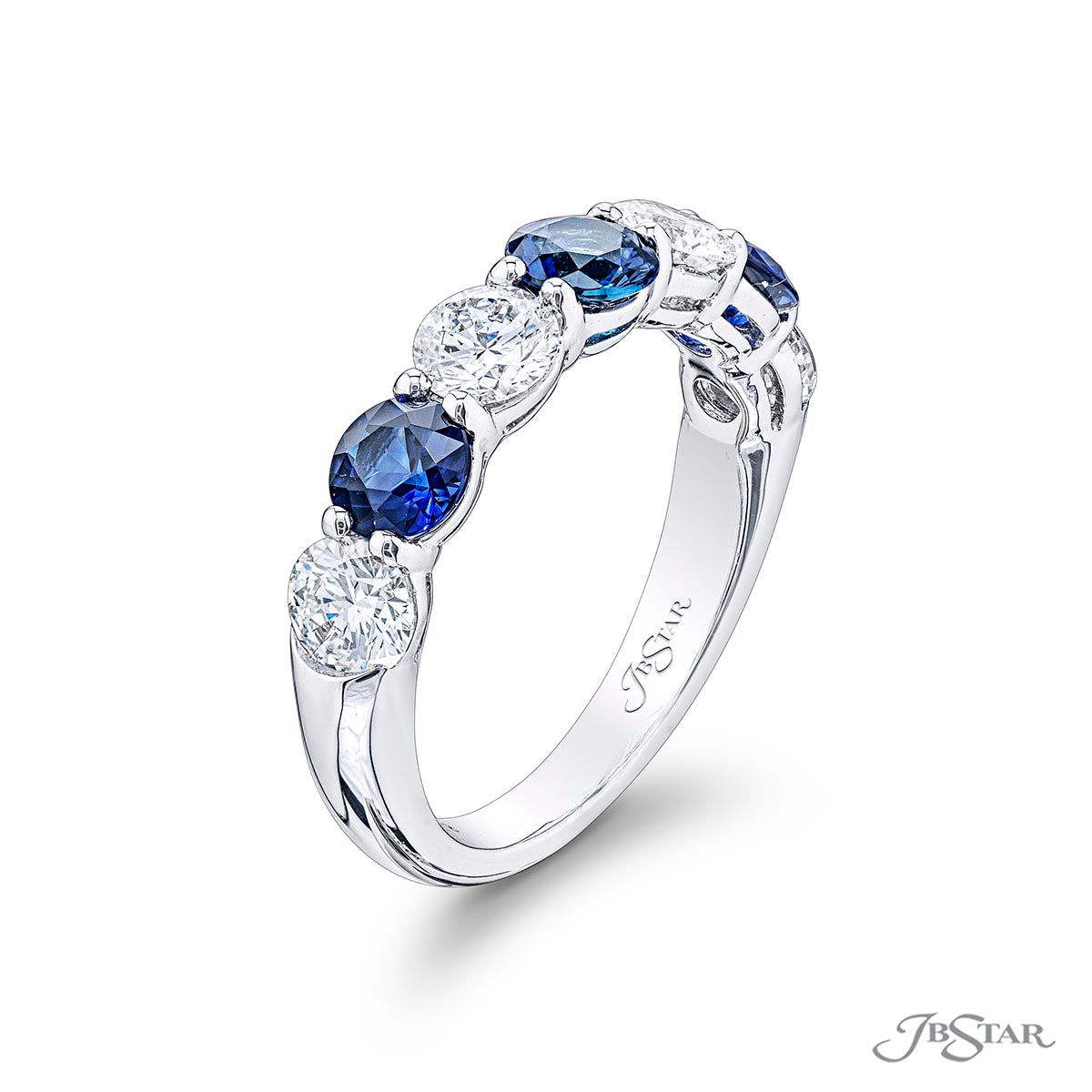 Round Sapphire &amp; Diamond Wedding Platinum Band