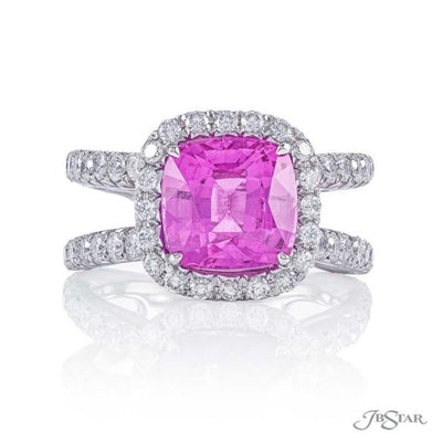 Pink Sapphire &amp; Diamond Ring Split Shank 4.26 ct. Cushion