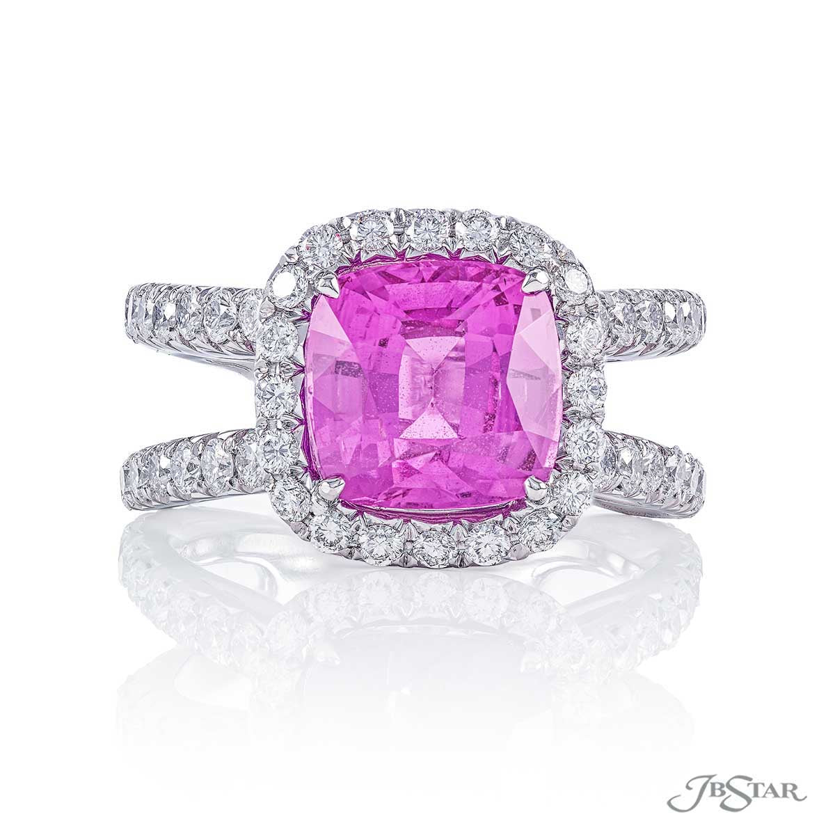 Pink Sapphire &amp; Diamond Ring Split Shank 4.26 ct. Cushion