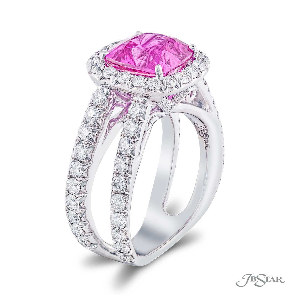 Pink Sapphire &amp; Diamond Ring Split Shank 4.26 ct. Cushion