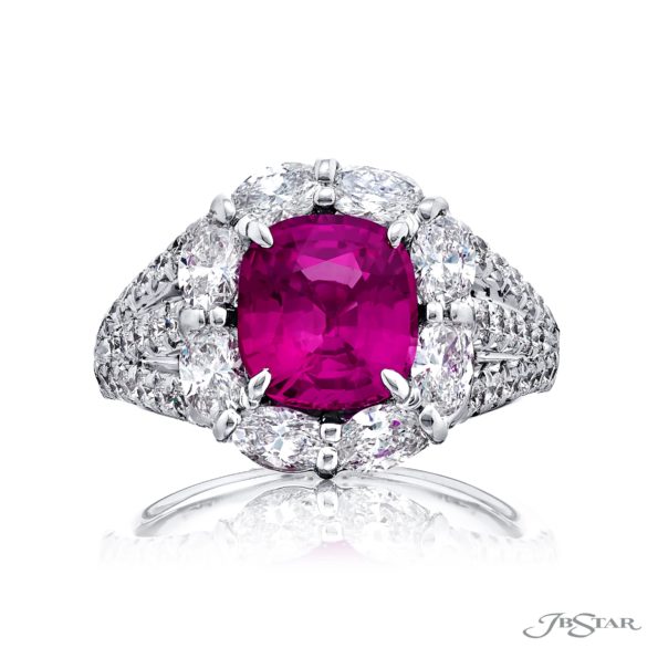 Pink sapphire cushion-cut Burma circled by diamonds