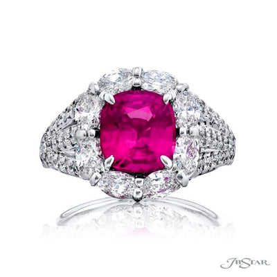 Pink sapphire cushion-cut Burma circled by diamonds