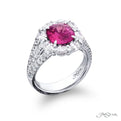 Pink sapphire cushion-cut Burma circled by diamonds