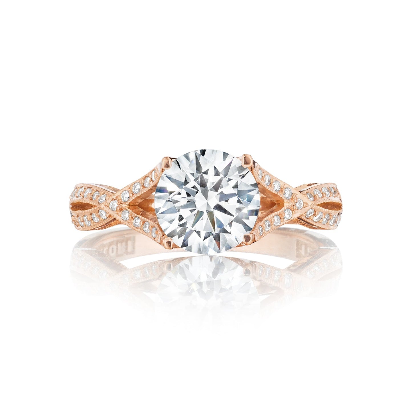 Tacori 18k Rose Gold Ribbon Round Diamond Engagement Ring Setting (0.75 CTW)