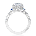 Cushion 3-Stone Engagement Ring with Blue Sapphire