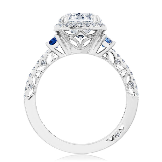 Cushion 3-Stone Engagement Ring with Blue Sapphire