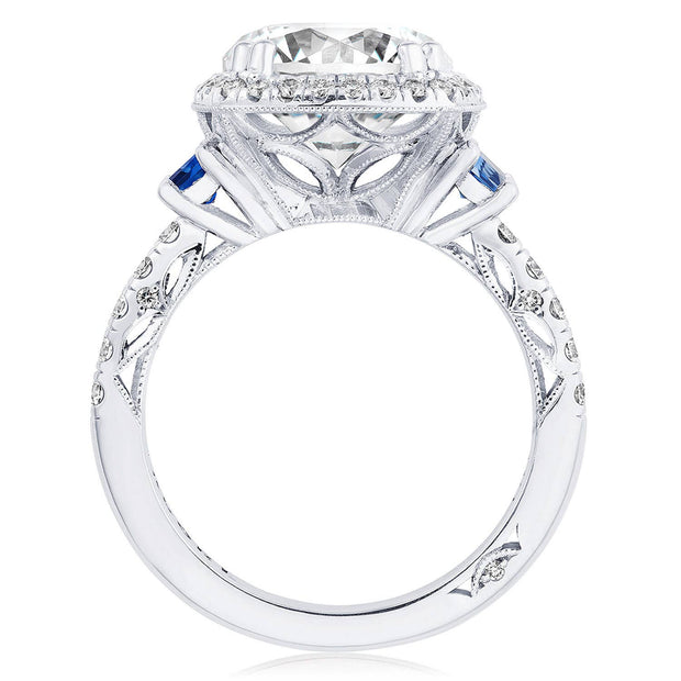 Oval 3-Stone Engagement Ring with Blue Sapphire