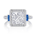 Princess 3-Stone Engagement Ring with Blue Sapphire