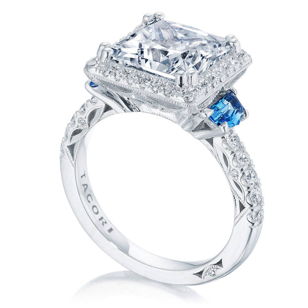 Princess 3-Stone Engagement Ring with Blue Sapphire