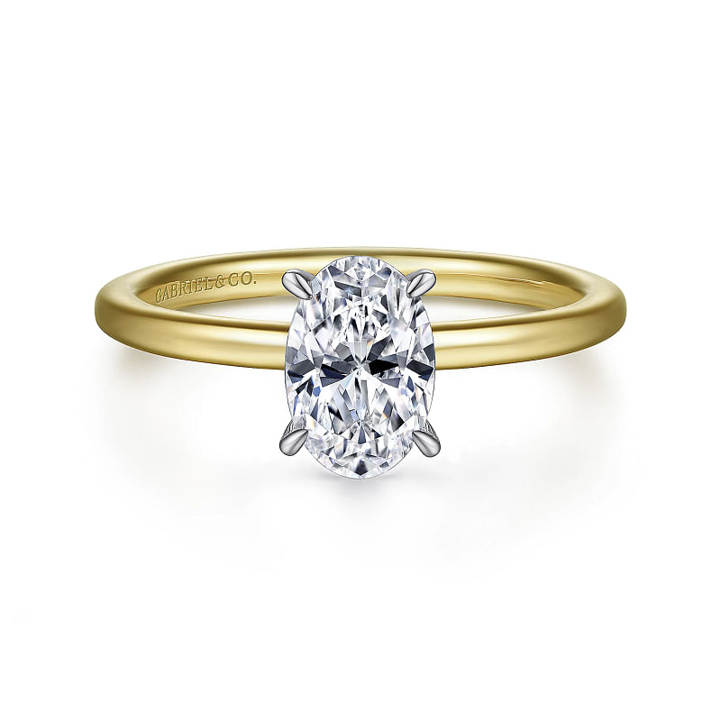 Gabriel & Co | Cari - 14K White-Yellow Gold Hidden Halo Oval Diamond Engagement Ring