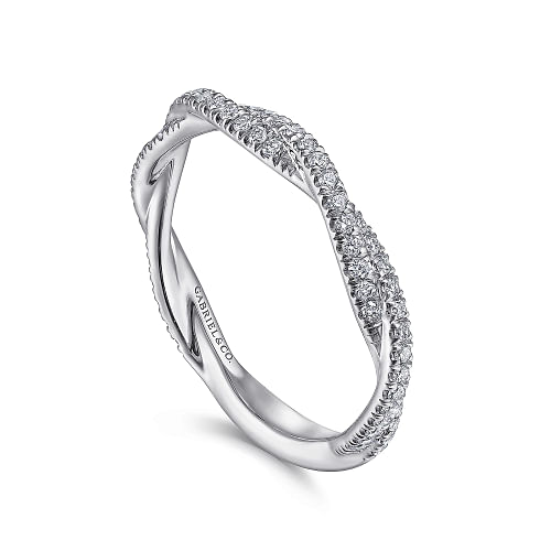 Gabriel & Co | 14K White Gold Diamond Pave Twisted Stackable Band