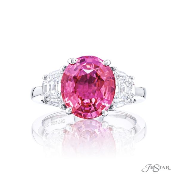 Pink Sapphire &amp; Diamond Ring 4.68 ct. Certified Oval Cut