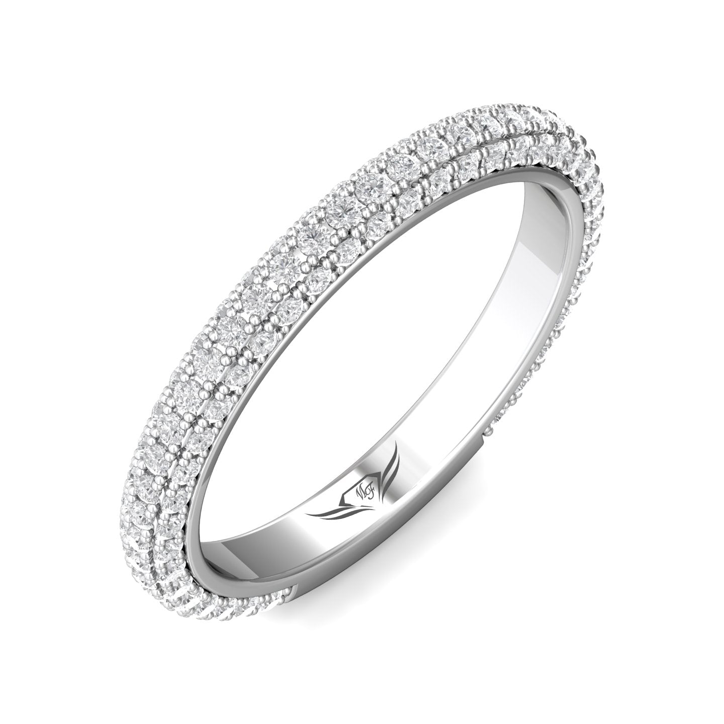 FlyerFit Micropave 14K White Gold Wedding Band