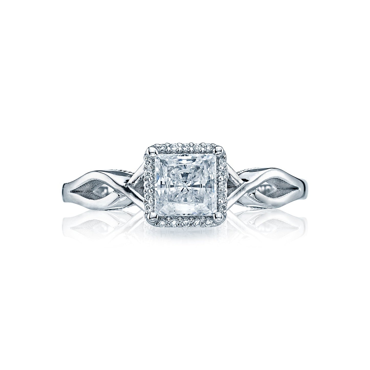 Tacori 18k White Gold Sculpted Crescent Princess Diamond Engagement Ring Setting (0.05 CTW)