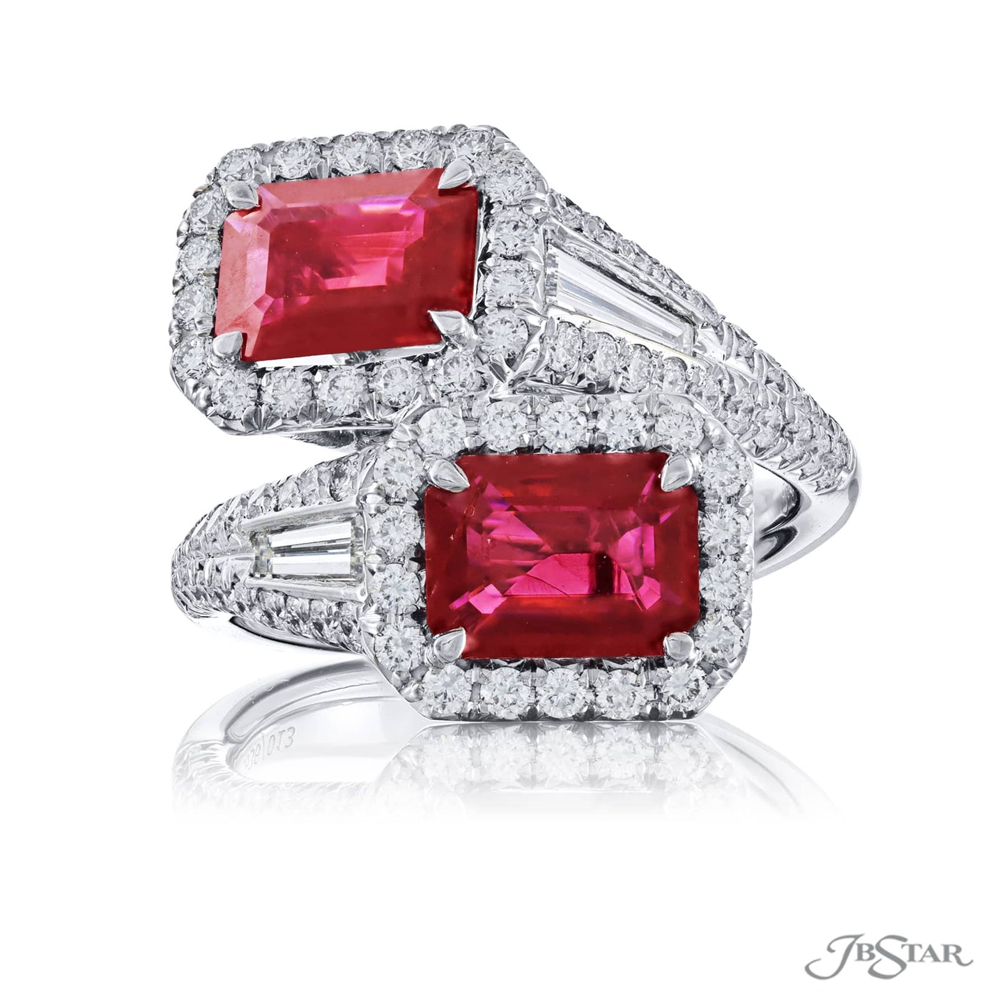 Twogether Burmese ruby center emerald-cut in micro pave