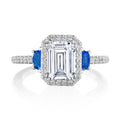 Emerald 3-Stone Engagement Ring with Blue Sapphires