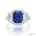 Sapphire &amp; Diamond Ring 3.45 ct. Cushion Cut Micro Pave