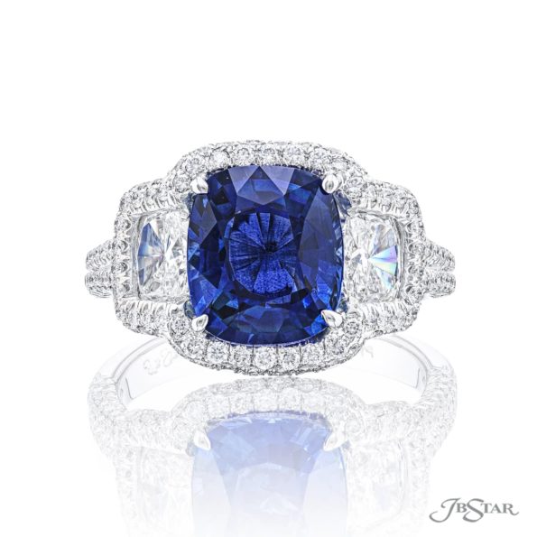 Sapphire &amp; Diamond Ring 3.45 ct. Cushion Cut Micro Pave