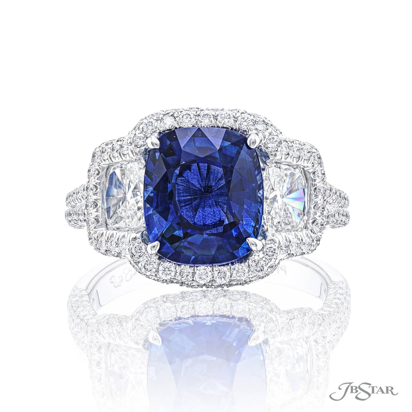 Sapphire &amp; Diamond Ring 3.45 ct. Cushion Cut Micro Pave