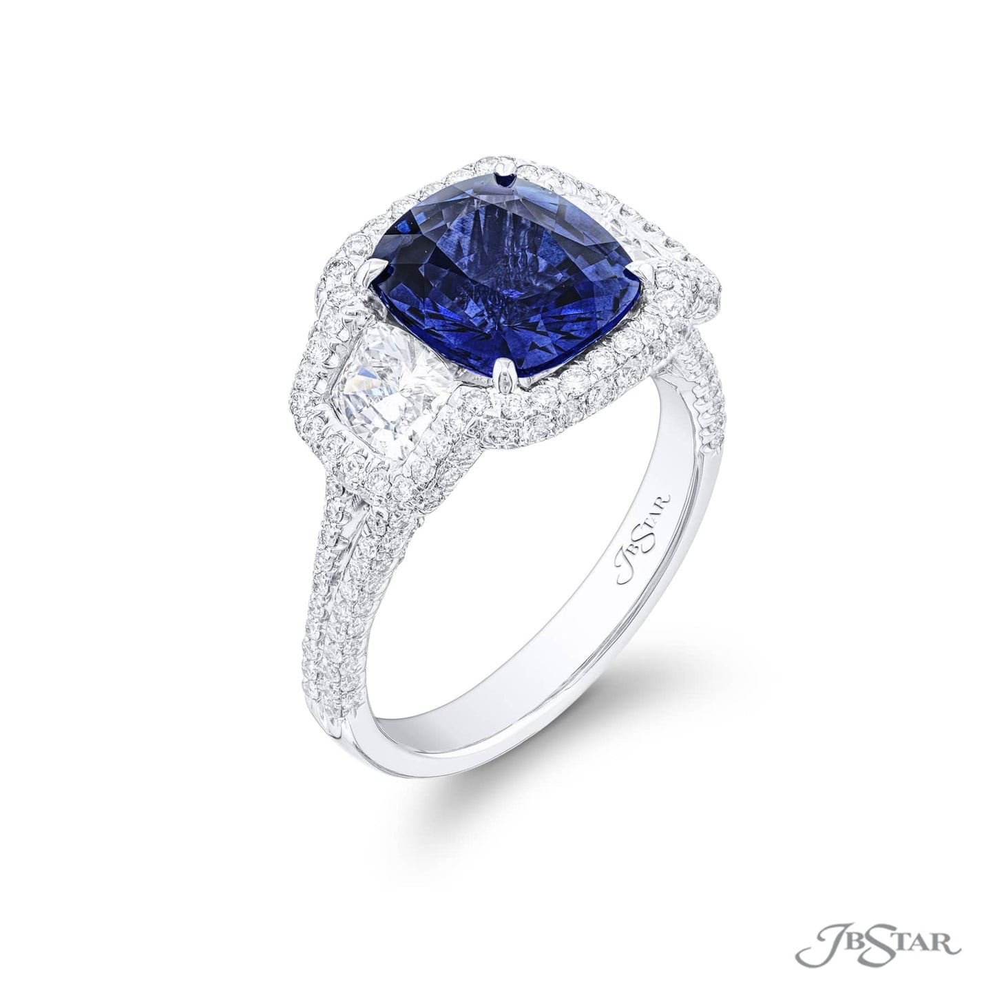 Sapphire &amp; Diamond Ring 3.45 ct. Cushion Cut Micro Pave