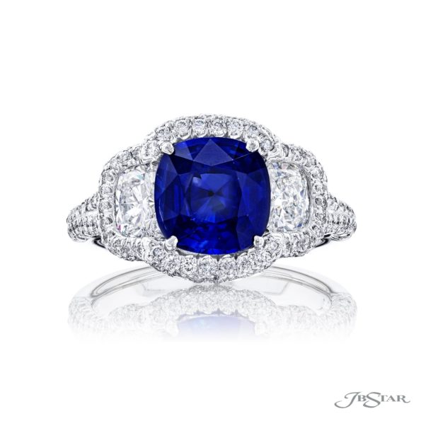 Sapphire &amp; Diamond Ring 2.46 ct Cushion Cut Pave Setting