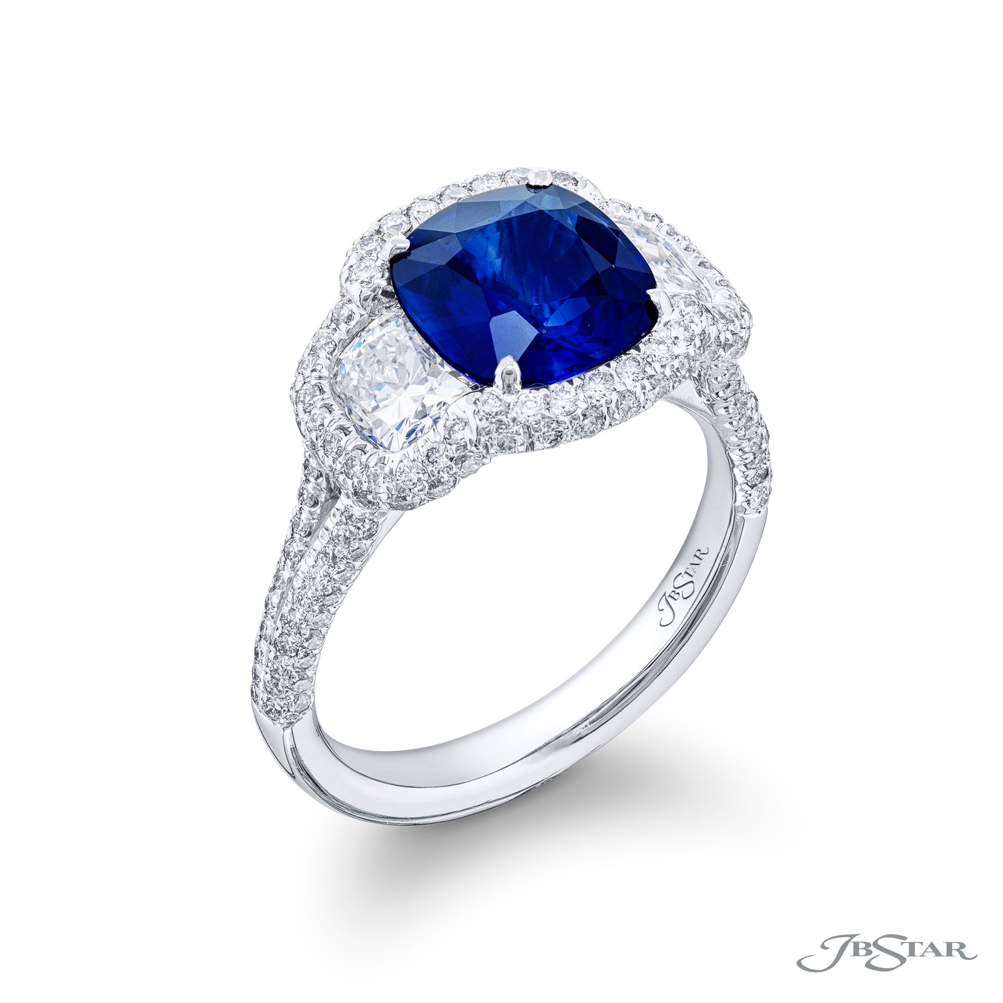 Sapphire &amp; Diamond Ring 2.46 ct Cushion Cut Pave Setting