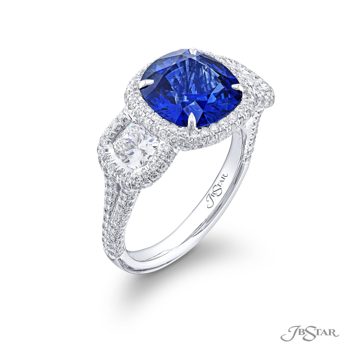 Sapphire &amp; Diamond Ring 3.47 ct. Cushion-Cut GIA Certified