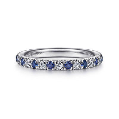 14K White Gold 15 Stone Diamond and Sapphire Anniversary Band