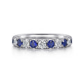 14K White Gold 11 Stone Diamond and Sapphire Anniversary Band