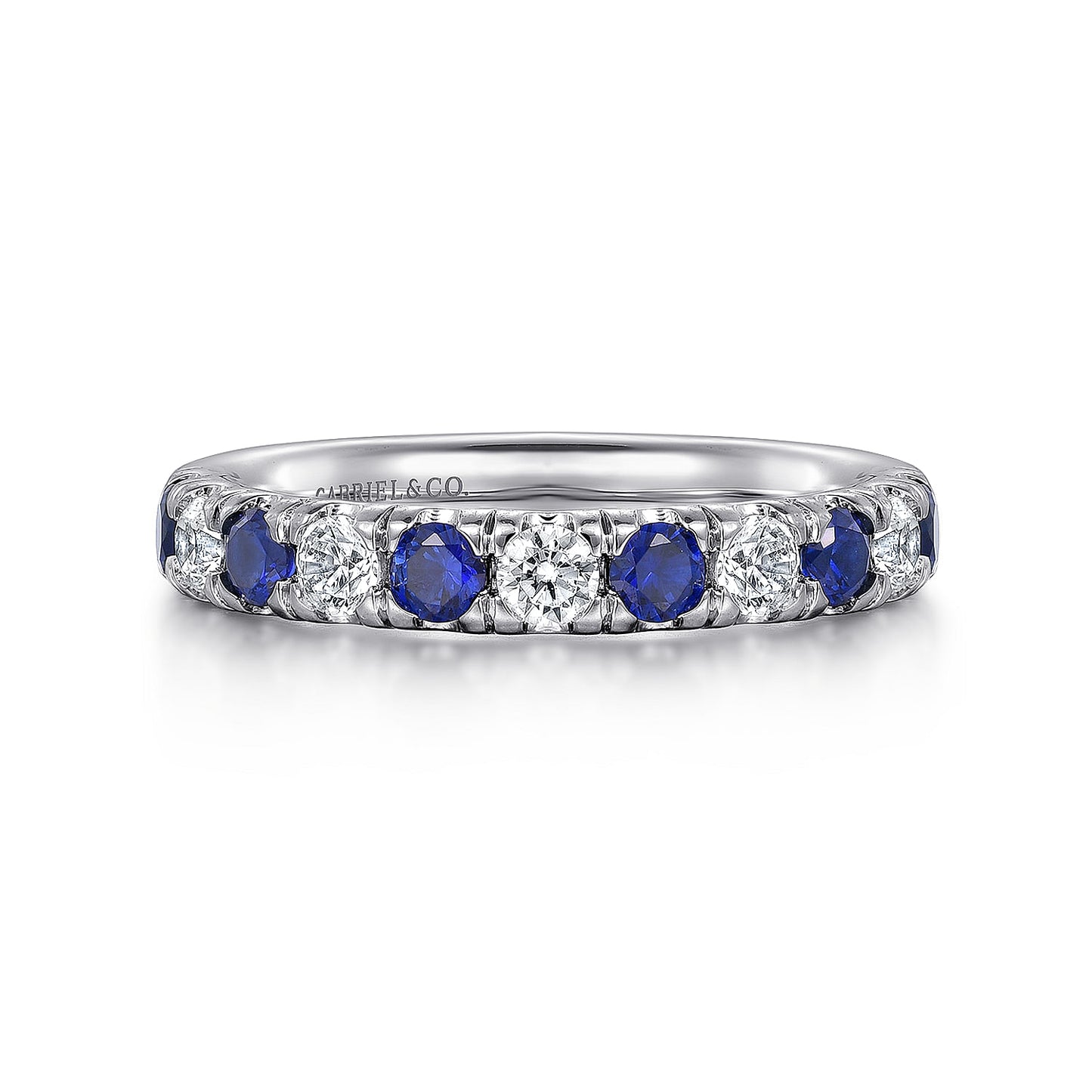 14K White Gold 11 Stone Diamond and Sapphire Anniversary Band