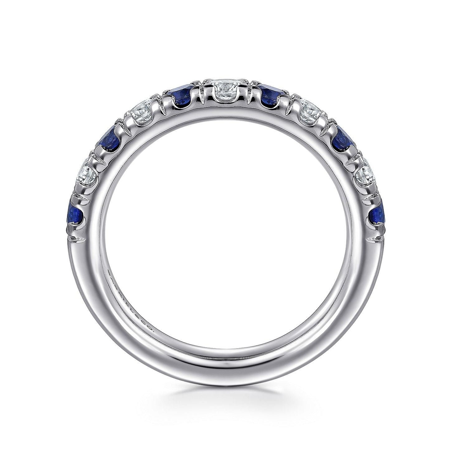 14K White Gold 11 Stone Diamond and Sapphire Anniversary Band