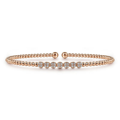 14K Rose Gold Bujukan Bead and Cluster Diamond Bangle