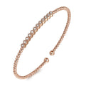 14K Rose Gold Bujukan Bead Cuff Bracelet with Bezel Set Diamond Stations