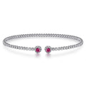 14K White Gold Bujukan Bead Split Cuff Bracelet with Ruby and Diamond Bangle