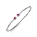 14K White Gold Bujukan Bead Split Cuff Bracelet with Ruby and Diamond Bangle