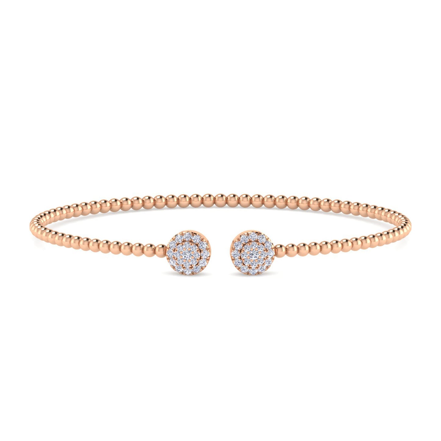 14K Rose Gold Bujukan Bead Split Cuff Bracelet with Round Pavé Diamond Discs