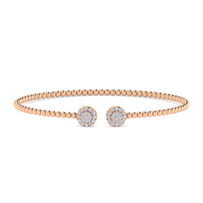 14K Rose Gold Bujukan Bead Split Cuff Bracelet with Round Pavé Diamond Discs