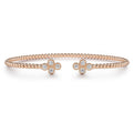 14K Rose Gold Bujukan Bead Split Cuff Bracelet with Quatrefoil Diamond Endcaps