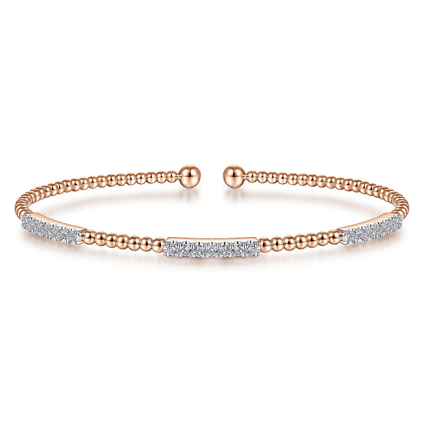 14K Rose Gold Bujukan Bead Cuff Bracelet with Diamond Pavé Stations