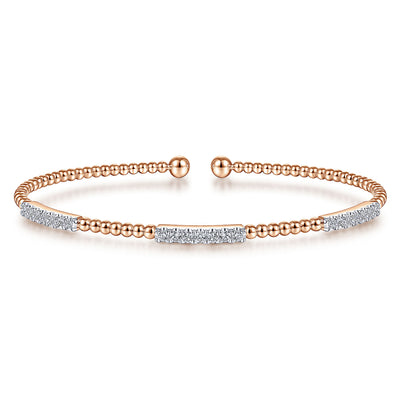 14K Rose Gold Bujukan Bead Cuff Bracelet with Diamond Pavé Stations