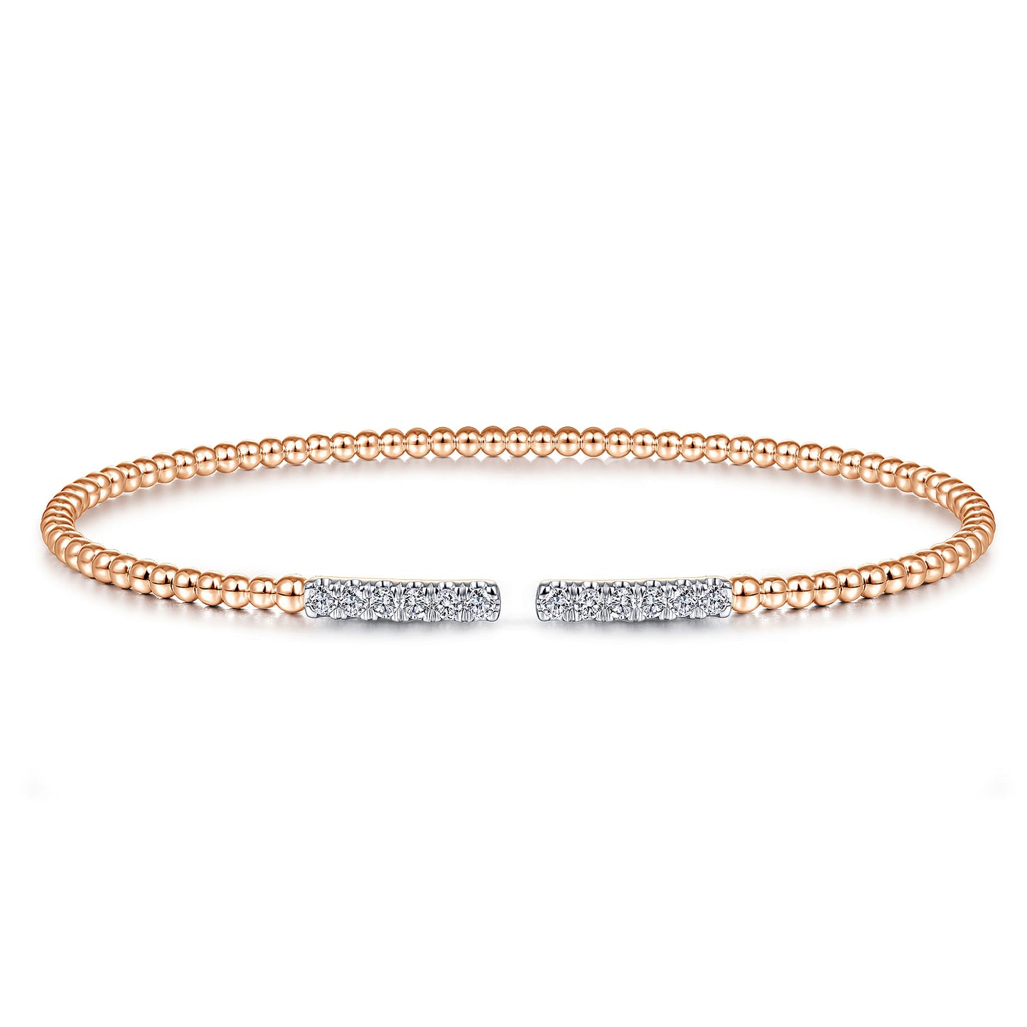 14K Rose Gold Bujukan Bead Cuff Bracelet with Diamond Pavé Bars