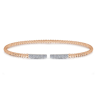 14K Rose Gold Bujukan Bead Cuff Bracelet with Diamond Pavé Bars